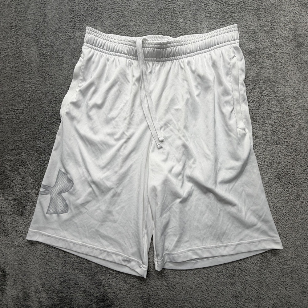 Under Armour Shorts Mens Small White HeatGear Athletic Drawstring Pockets Gym